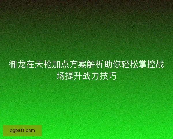 御龙在天枪加点方案解析助你轻松掌控战场提升战力技巧